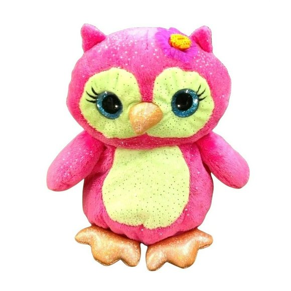 First & Main Fanta Zoo Olivia Owl 7 No. 8504 Pink Glittery Owl Plush Flower - Picture 1 of 11